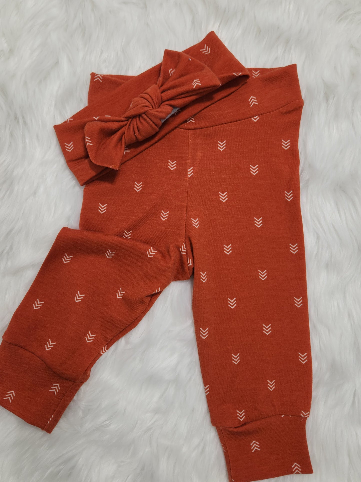 Burnt Orange Leggings & Bow Headband