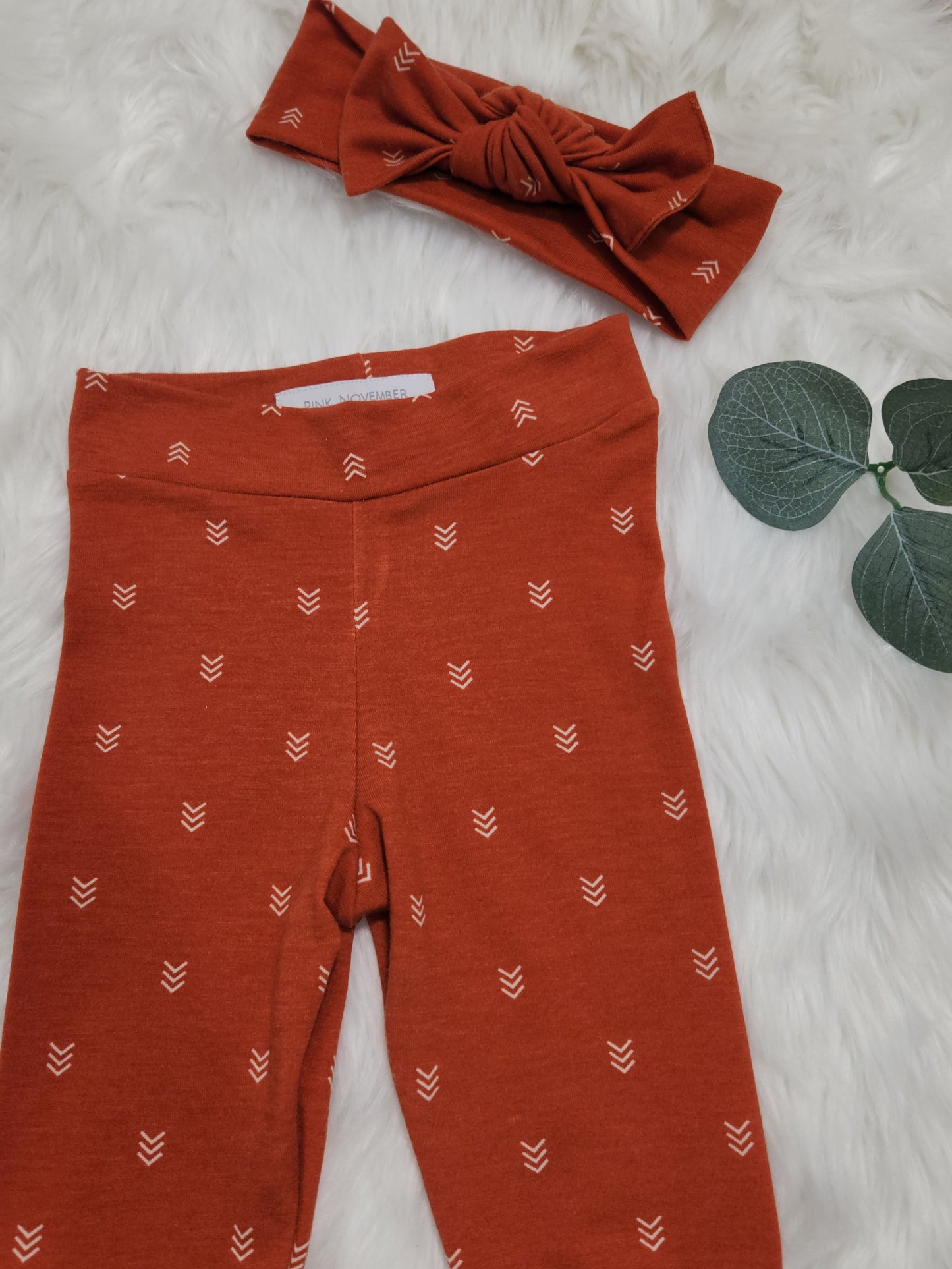 Burnt Orange Leggings & Bow Headband